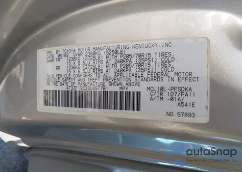 2002 Toyota Sienna Ce z USA, uszkodzony, nr VIN 4T3ZF19C32U497701